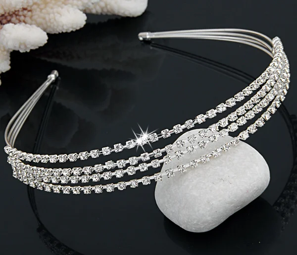 Повязка на голову для невесты 4 ряда тиара со стразами кристаллами модель 1 шт. |