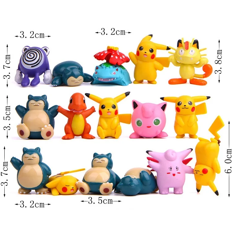 16 шт./компл. Pikachu Snorlax Charmander Venusaur Clefable Jigglypuff Meowth polywhirl 3 ~ 6 см милые куклы игрушки
