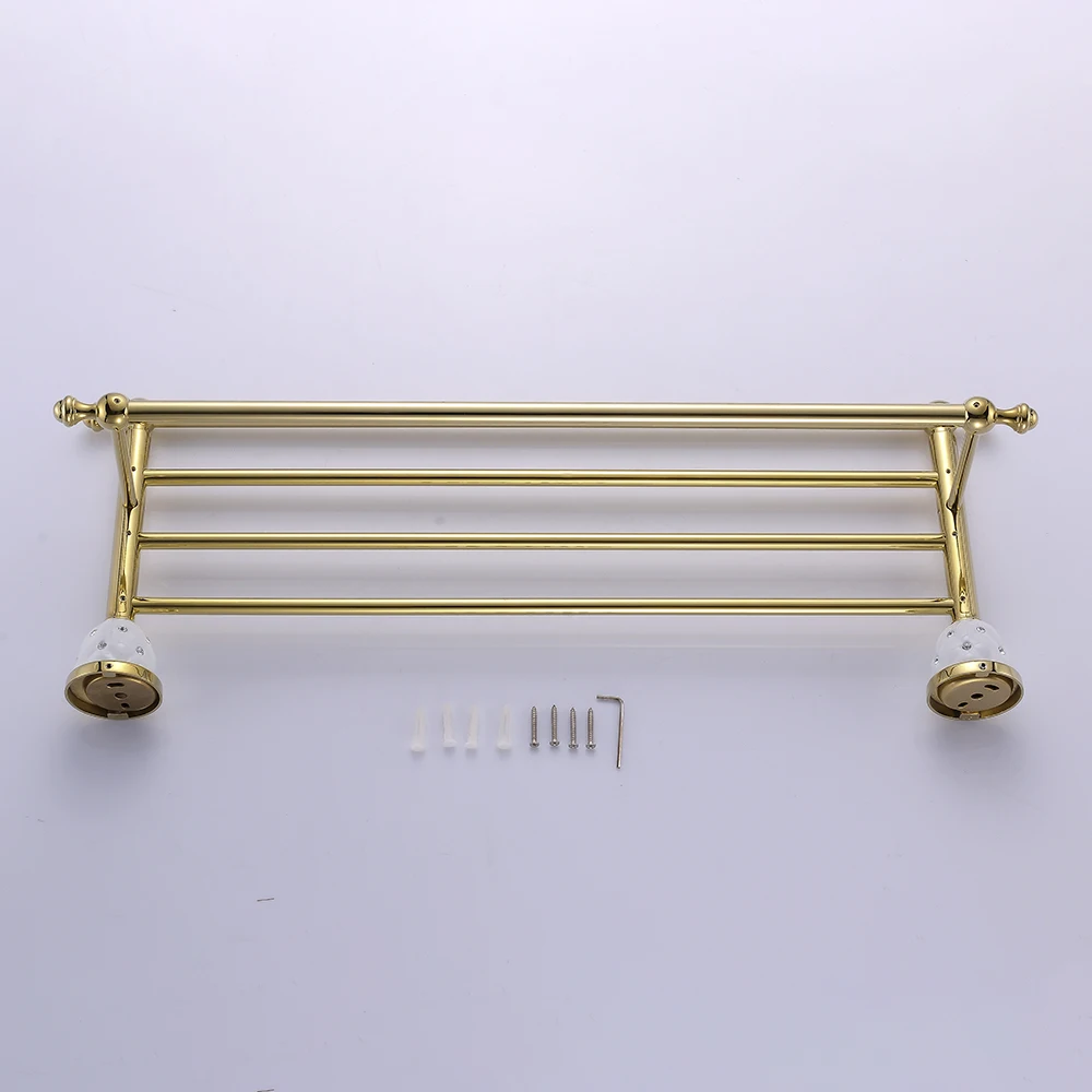 Ванная комната полки 2 уровня твердая латунь золотой Полотенца стеллажи для