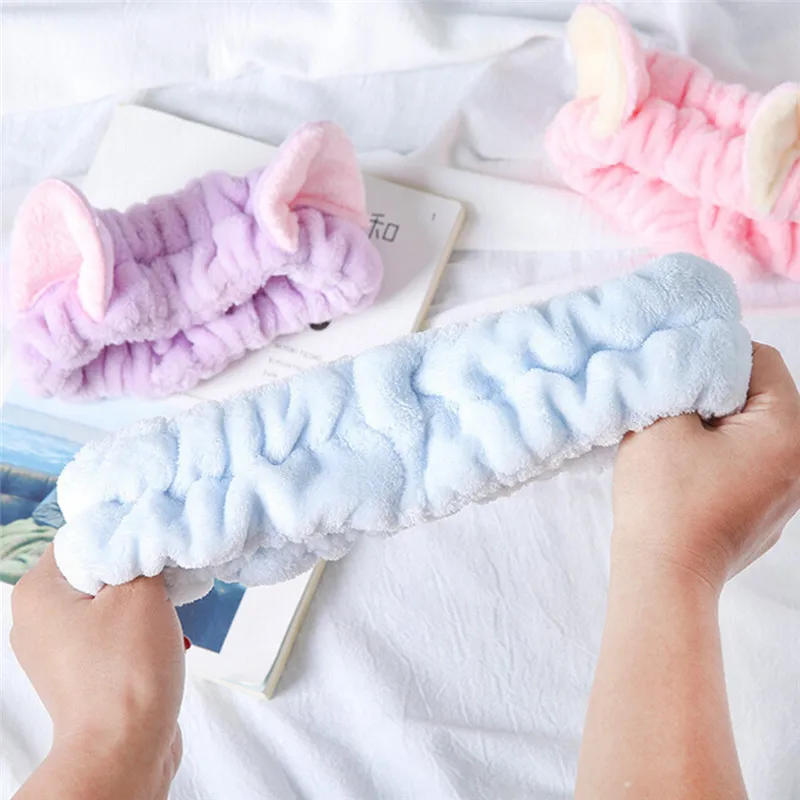 Милые эластичные повязки на голову из кораллового флиса с кошачьими ушками для