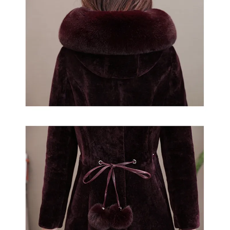 

High-end brand Women Winter Hooded Wool Jacket Coats Fashion Warm Thick Slim Long Overcoat Large size Female Faux Fur coats 6XL