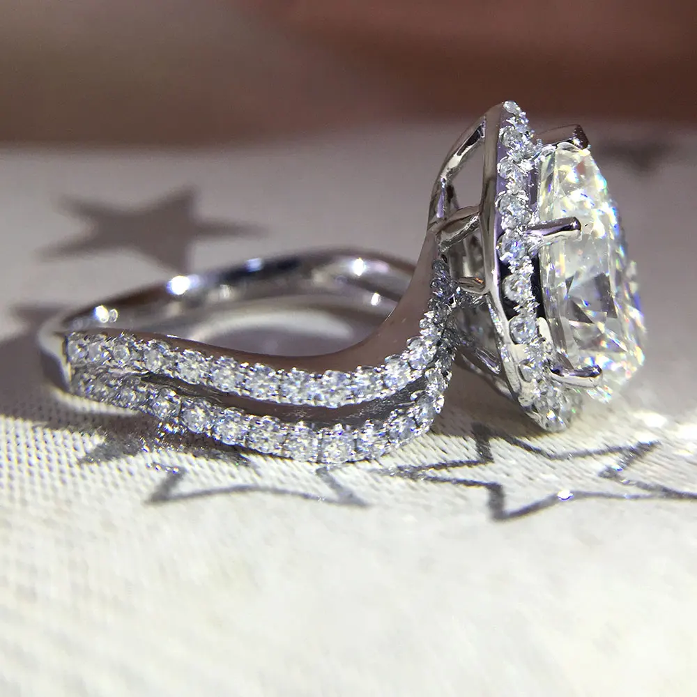 Грушевый бриллиант, Муассанит кольцо Твердое 14 к белое золото 2.5ct карат зубец установить Помолвочное с солитёром кольцо для женщин