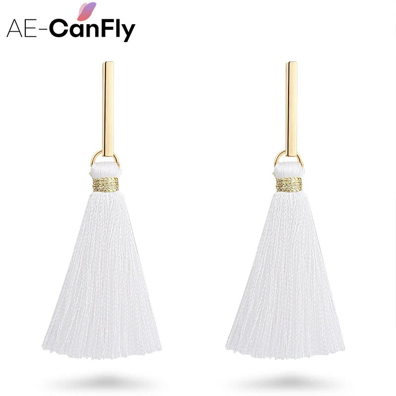 AE CANFLY простой металлической Длинные висячие серьги черный белый цвет Нитки