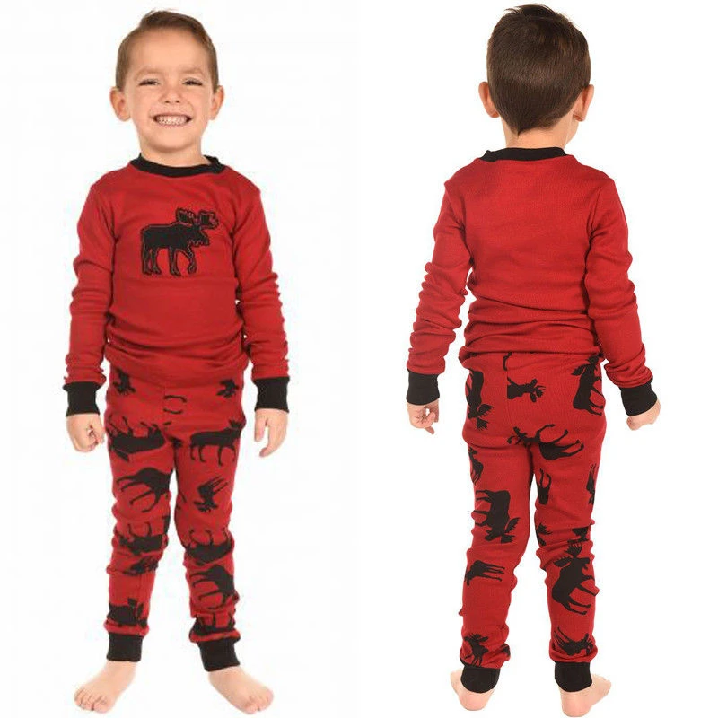 Рождественский пижамный комплект с красным оленем теплая одежда для сна