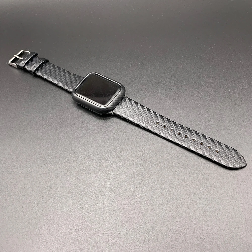 Кожаный ремешок из имитации углеродного волокна для Apple Watch 40 мм 44 мм Серия 2 3 4 для iWatch ремешок 38 мм 42 мм с защитной крышкой