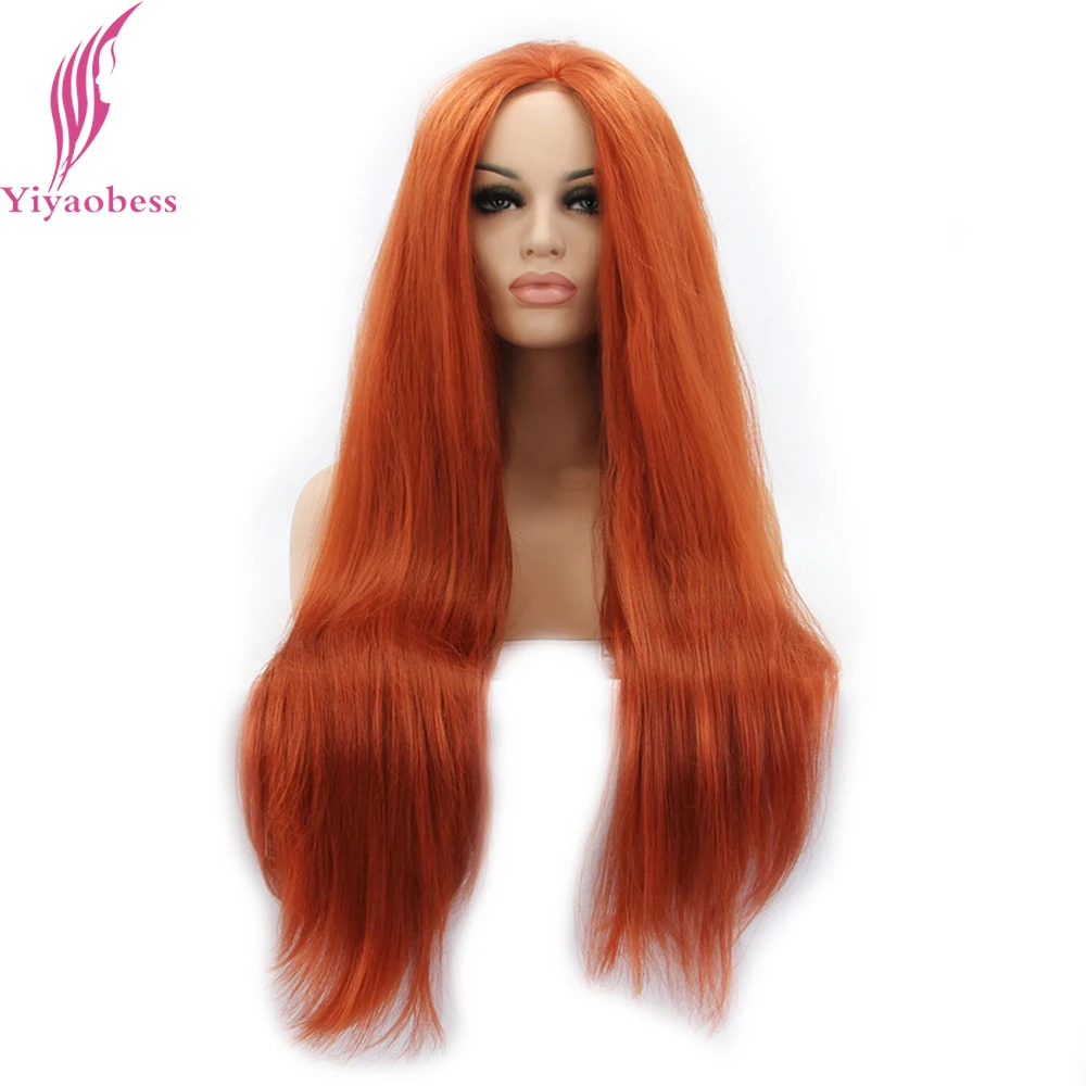 

Yiyaobess Straight Synthetic Lace Front Wig Long Orange Hair Heat Resistant African American Lace Frontal Wigs For Women