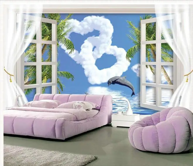 New large wallpaper Custom Love out the window Dolphin Bay mural wall paper papel de parede stickers 9031 pa | Обустройство дома