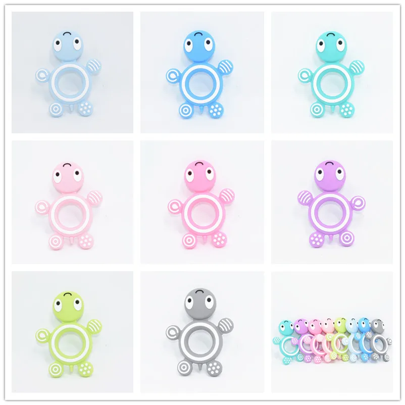 50 PCS Silicone Tortoise Baby Teether BPA Free Silicone Chew Charms Baby Teething Teeth Gift Toys DIY Necklace Turtle Teethers
