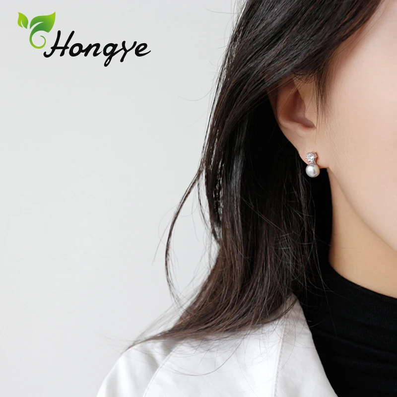 Серьги пусеты Hongye из серебра 925 пробы гипоаллергенные романтичные с натуральным