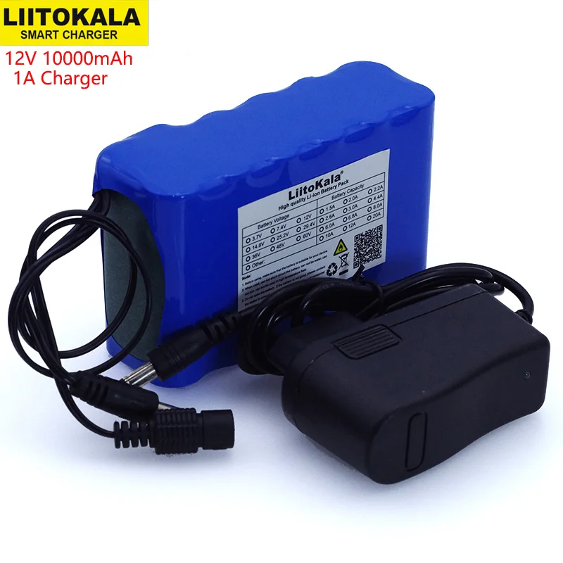 

Liitokala 12V 10Ah 18650 li-lon аккумулятор 10000mAh с BMS плата защиты цепи DC 5,5*2,1 мм + 12,6 V 1A зарядное устройство