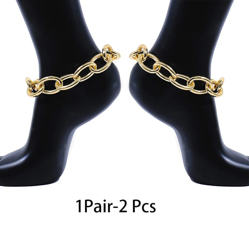 1 Pair Golden SHIXIN/преувеличенные панковские Толстые браслеты на щиколотке; женские модные Элегантные Очаровательные ботильоны на высоком каблуке; обувь; обувная цепочка; декоративный аксессуар - Окраска металла: 1 Pair Golden