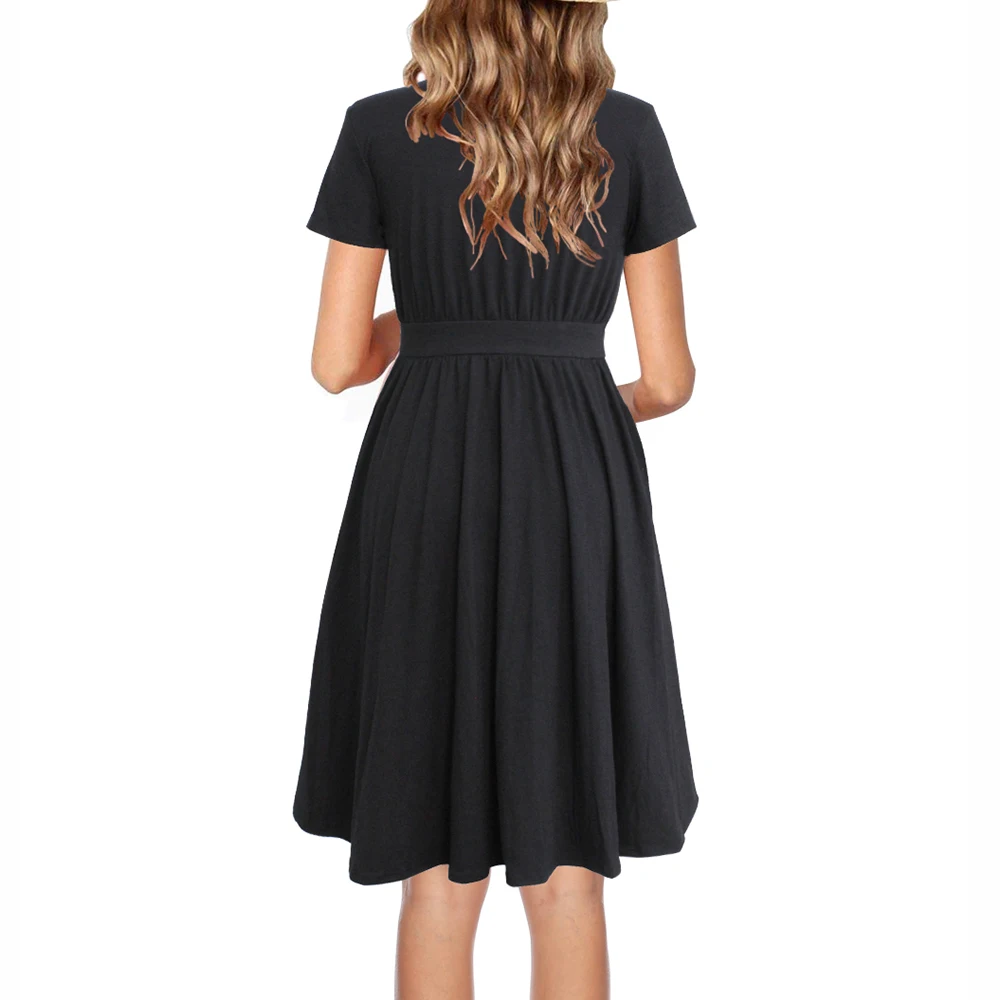 Berydress Повседневное женское платье V шеи короткий рукав Vestidos с карманами Рубашка