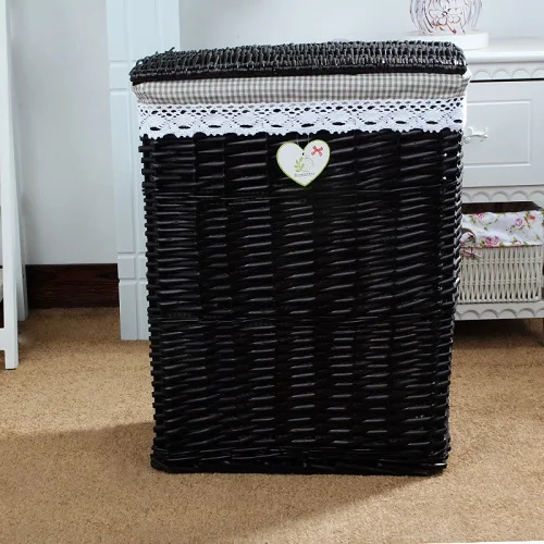 Black color Плетеная корзина для белья с крышкой для одежды ротанговая корзина холст сортировщик для белья корзина тканевая корзина для хранения Корзина большая - Цвет: Black color