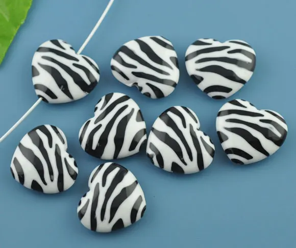 Acrylic Spacer Beads Heart White Zebra Stripe Pattern About 26mm(1&quot) x 23mm( 7/8&quot) Hole: Approx 2mm 3 PCs | Украшения и
