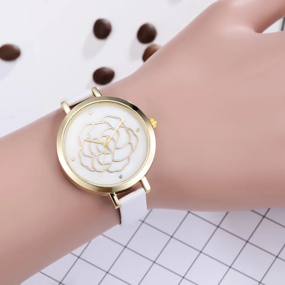 Роскошные модные Женские часы Стильные Золотые кожаные Аналоговые кварцевые