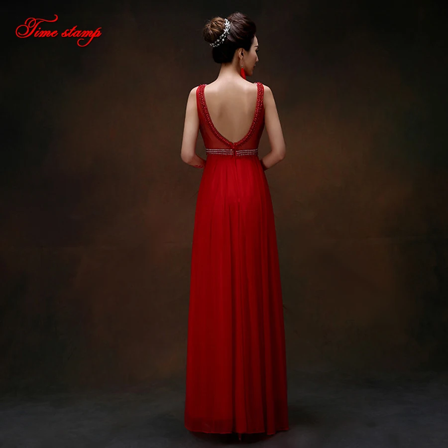 Потрясающее Вечернее платье мода 2015 новое красное шифоновое вечернее с
