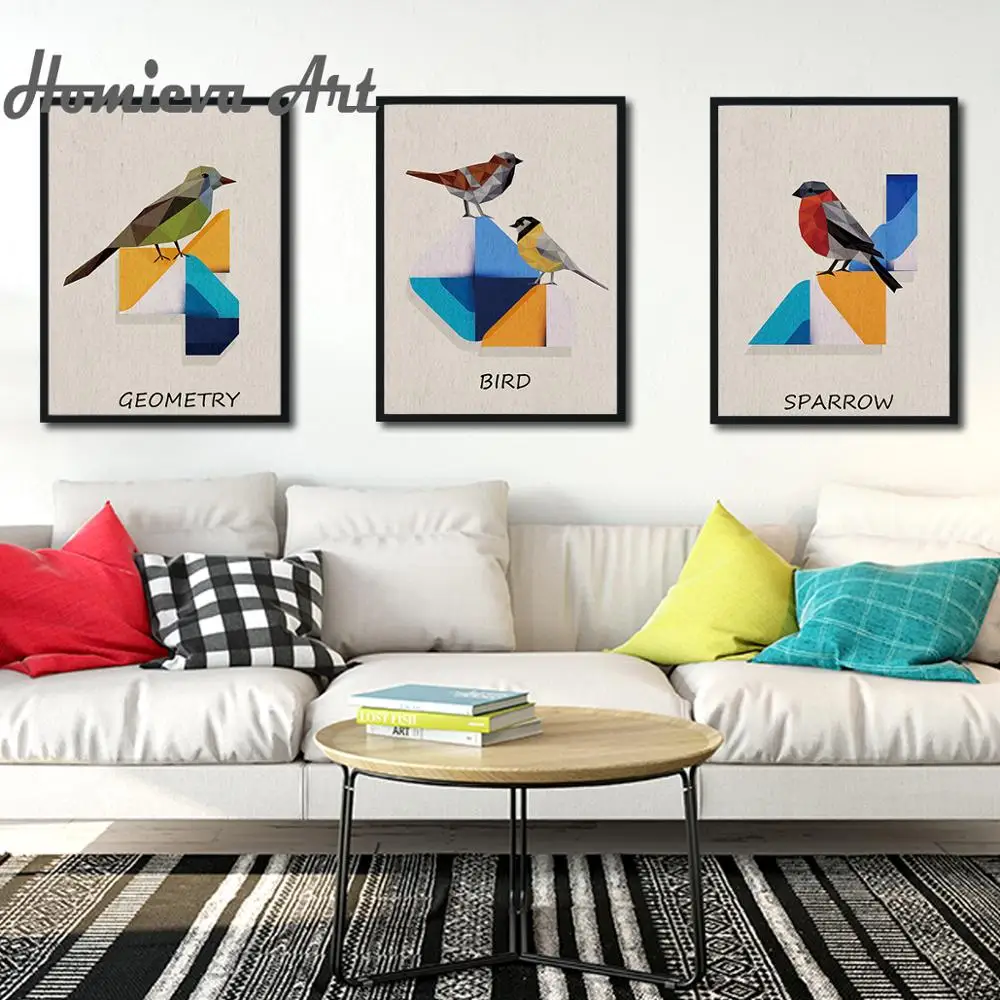 Красочные абстрактные геометрические узоры животные плакат печать птица холст