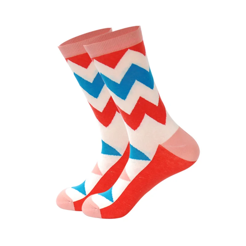 Downstairs Breathable Men Socks 18 Color Lattice Wave Point Casual Originality Pattern Streetwear Gifts for Men Happy Socks Long - Цвет: Ripple