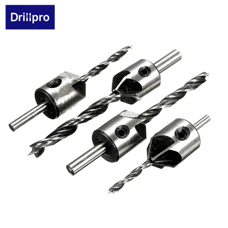 Drillpro 4 шт. HSS 5 Флейта Зенковка сверло набор развертки деревообрабатывающий инструмент фаска 3 мм-6 мм столярные DIY