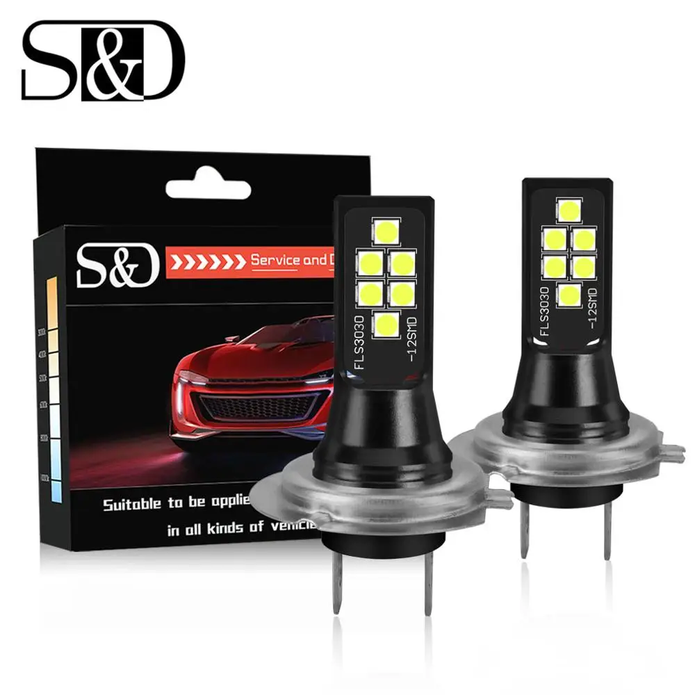 

S&D 2Pcs H7 LED Bulbs Super Bright 3030Chips Car Fog Lights 6000K White Driving Day Running Lamp Auto DC 12V H7