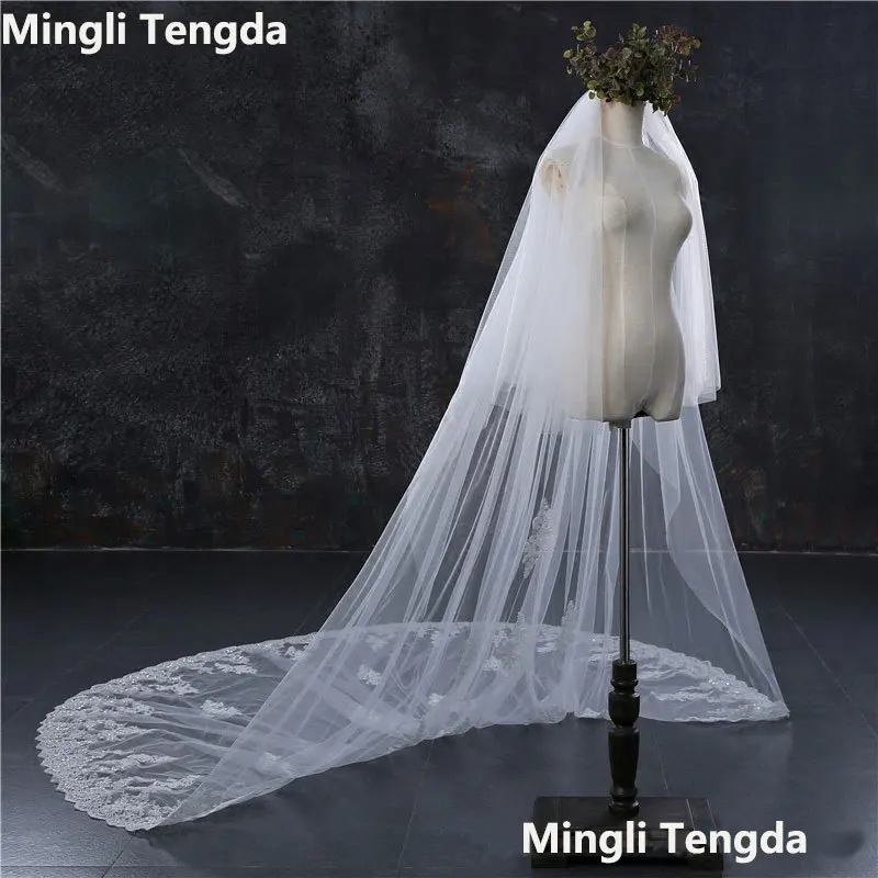 Кружевная вуаль для собора с блестками 3 м Длинная свадебная металлическим