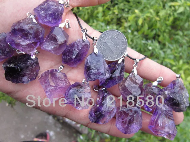 

H-AMD15 10pcs Amethysts Point Pendant Raw Amethysts Stone Silver Bail