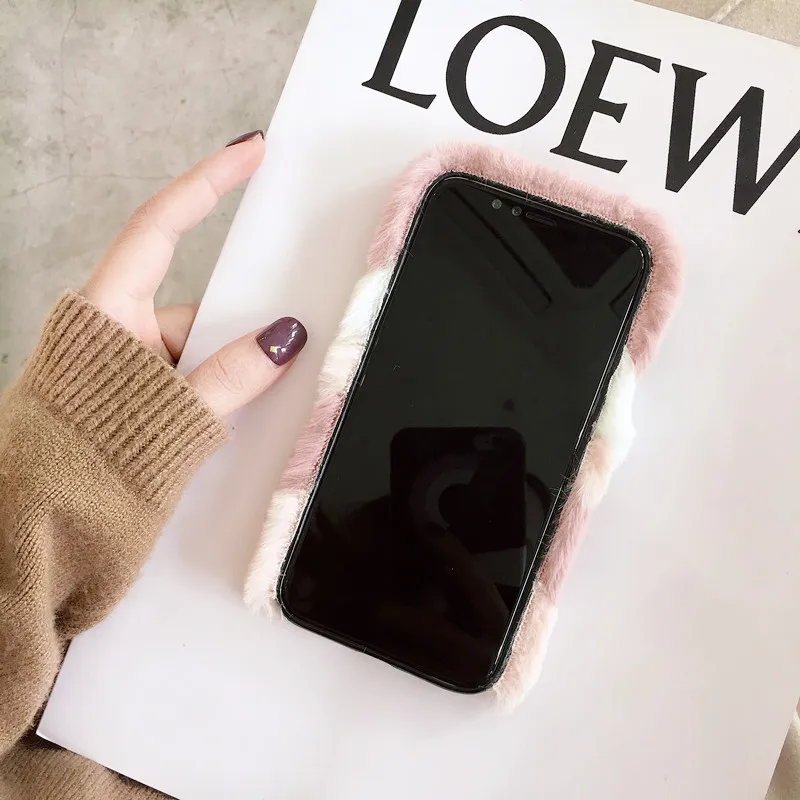 Splice Plush Phone Case For iPhone X XR XS Max Fluff Winter Cover 8 7 6S 6 Plus Cute Fashion Soft TPU Warm Cases | Мобильные
