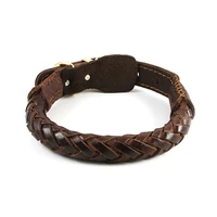 adjustable genuine leather braided pet dog collar 17 23 neck handmade medium large dog collar with brass buckle heavy duty