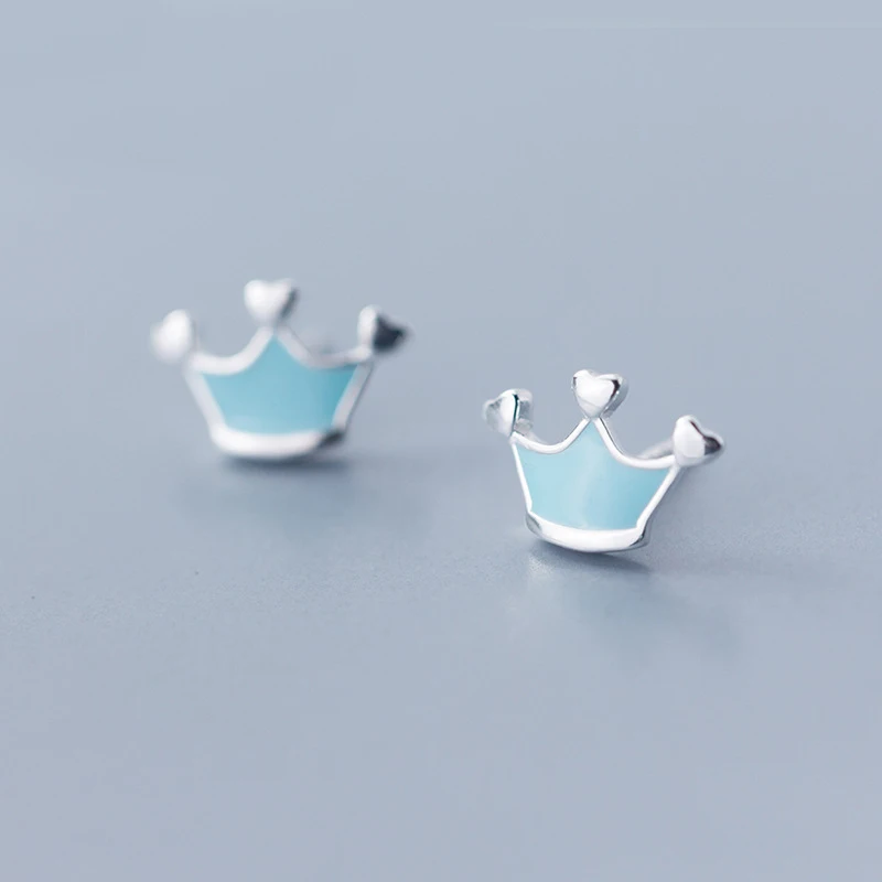 MloveAcc Fashion 925 Sterling Silver Blue Heart Crown Stud Earrings for Women Authentic Original Jewelry Gift | Украшения и