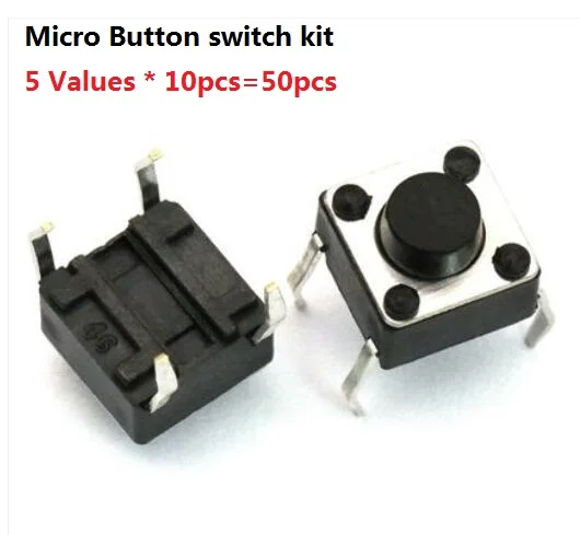 Набор кнопок Micro switch 5 значений * 10 шт. = 50 6x6x5 + 665 (с поддержкой) 6*6*7 мм 6 3*6*5 набор