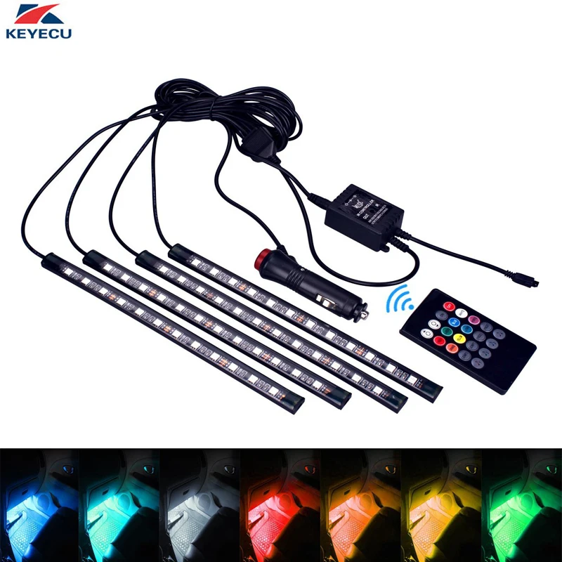 KEYECU 4x7 цветов 12 светодиодных автомобильных RGB музыкальных интерьеров