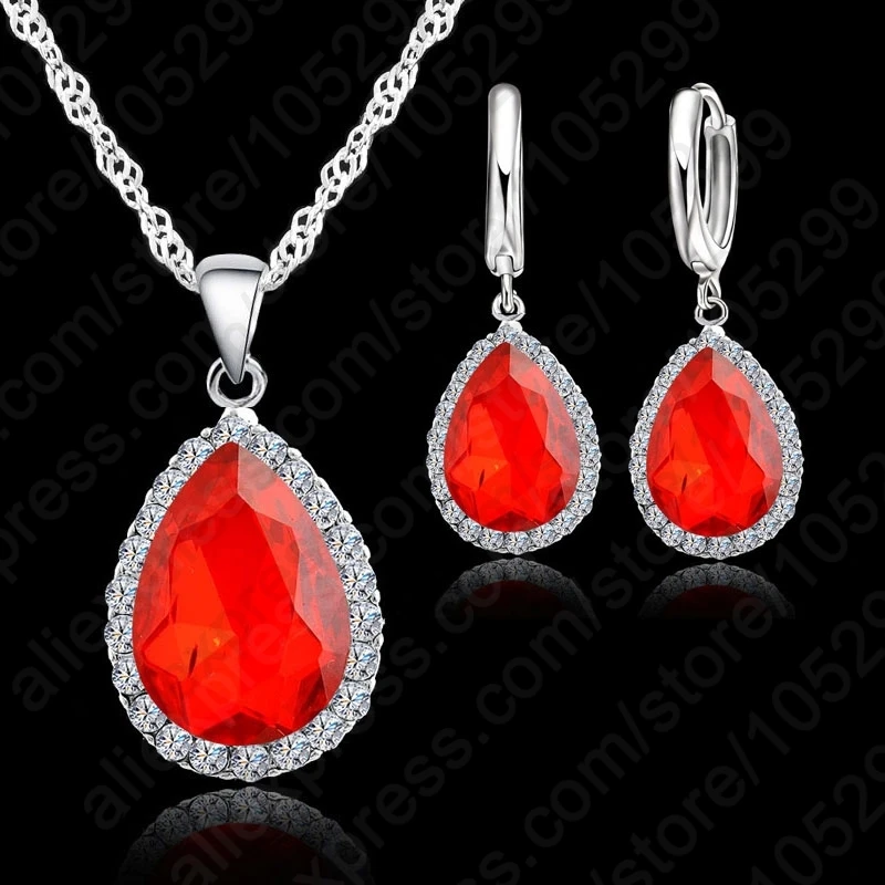 Ожерелье и серьги кольца из серебра 925 пробы с кристаллами|jewelry set 925|set sterling silverwedding