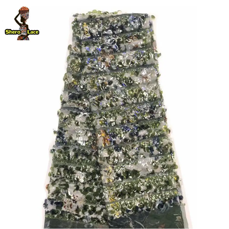 Зеленый Цвет 3d цветок Африканское французское кружево ткань вышивка сетка с