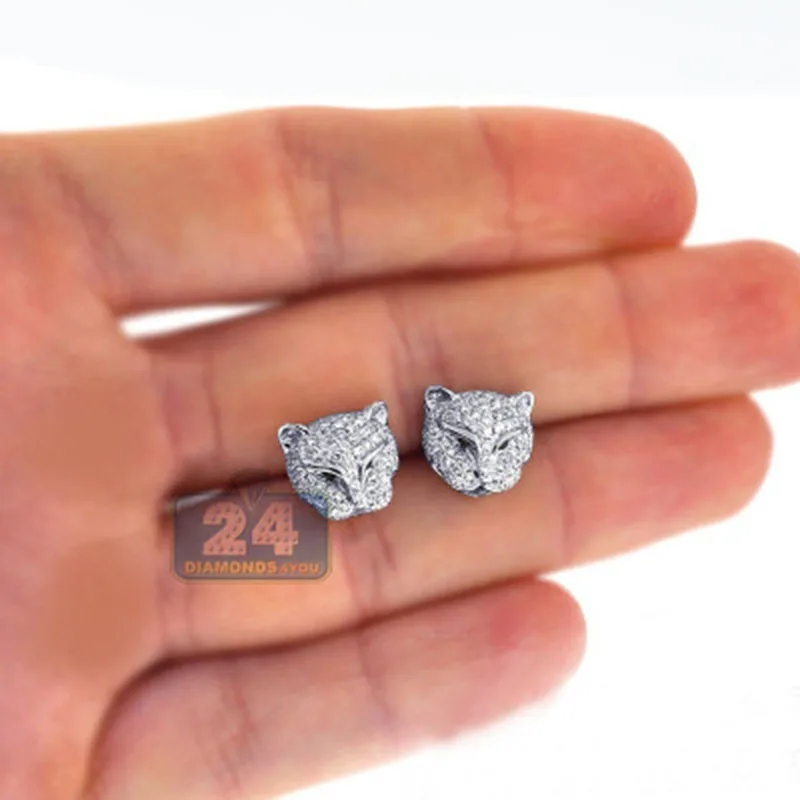 

Hip Hop Leopard Head Stud Earrings for Men Women Gift Fashion Jewelry Cool Rhinestone Animal Party Earring L3X569