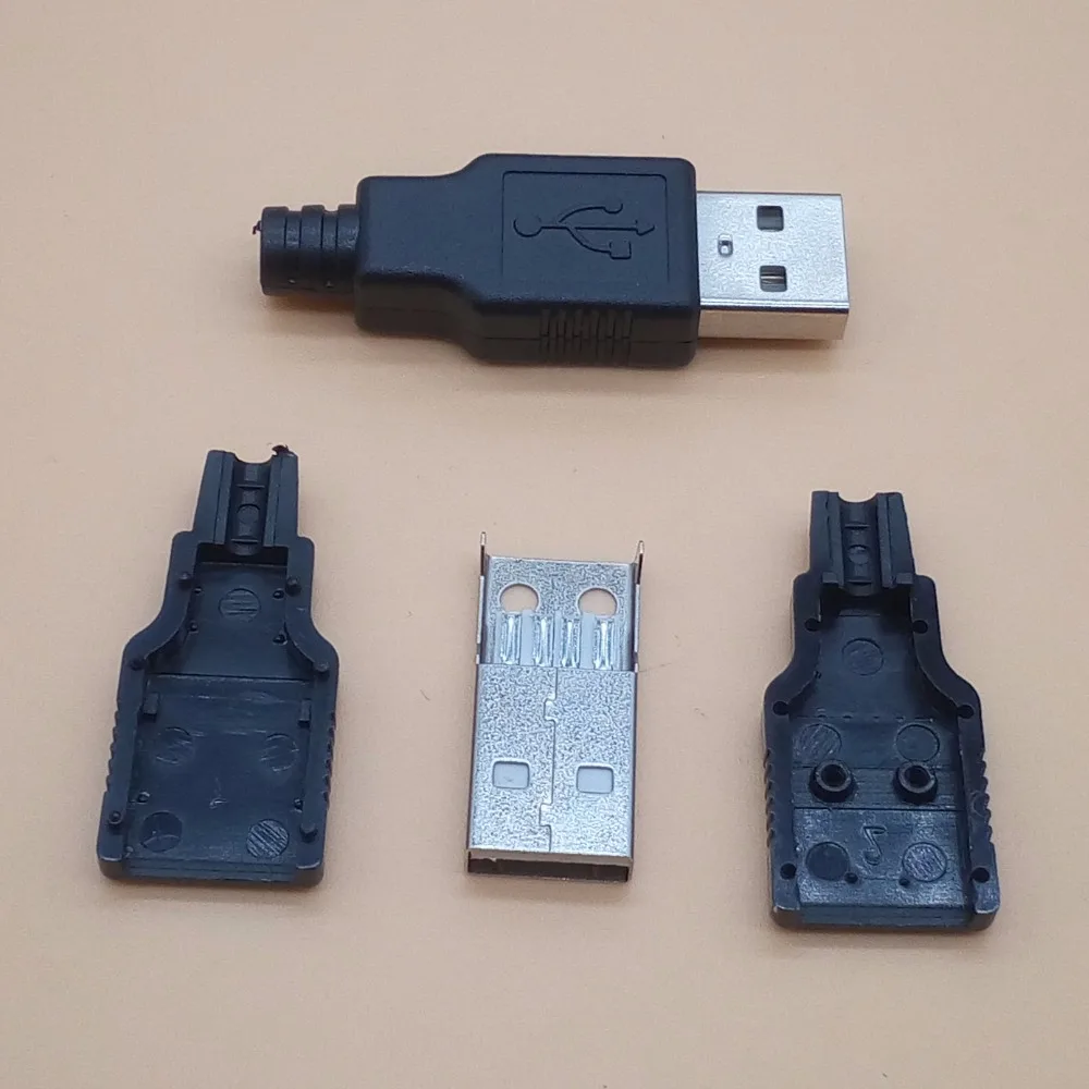 10 sets DIY USB 2.0 A type Male Assembly Adapter Connector Plug Socket black solder plastic shell | Обустройство дома