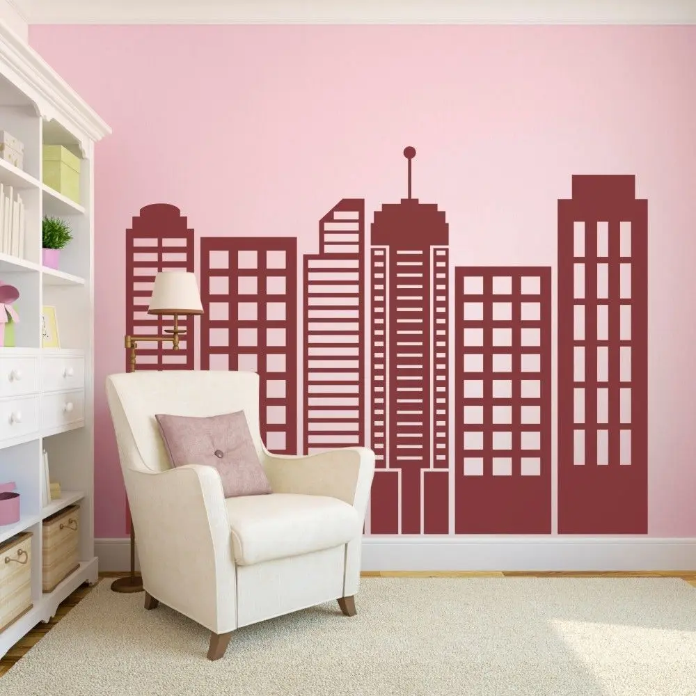 Город Силуэт Стикер Простых Геометрических Виниловые Росписи Искусства Декора
