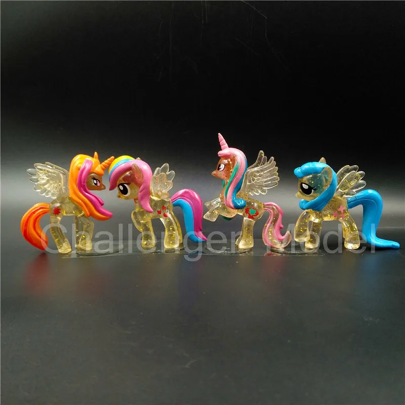 transparent 4 шт./компл. 3-5cm Милая ПВХ фигурка из Единорог Пони принцесса фигурки игрушки куклы земля пони Pegasus Alicorn Bat цифра куклы для девочек - Цвет: transparent