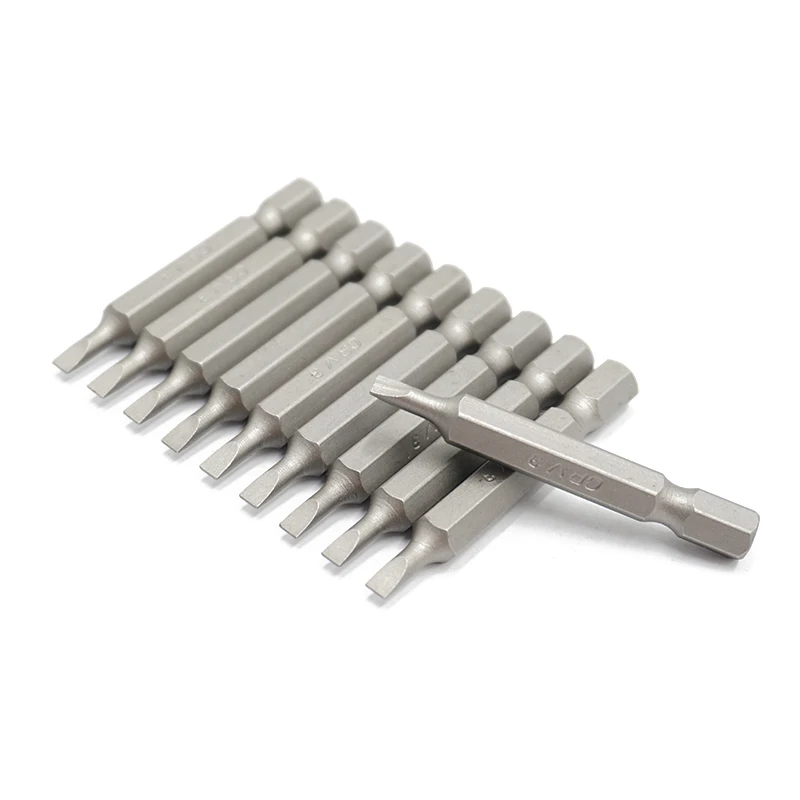 10pcs 1/4 inch Shank Flat Head Slotted Tip Chrome Vanadium Steel 50mm Length SL3 Screwdriver Bit Set For Home Repair Hand Tools