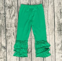 best selling christmas girl ruffle green pants solid color baby children skinny icing ruffles baby fashion pants