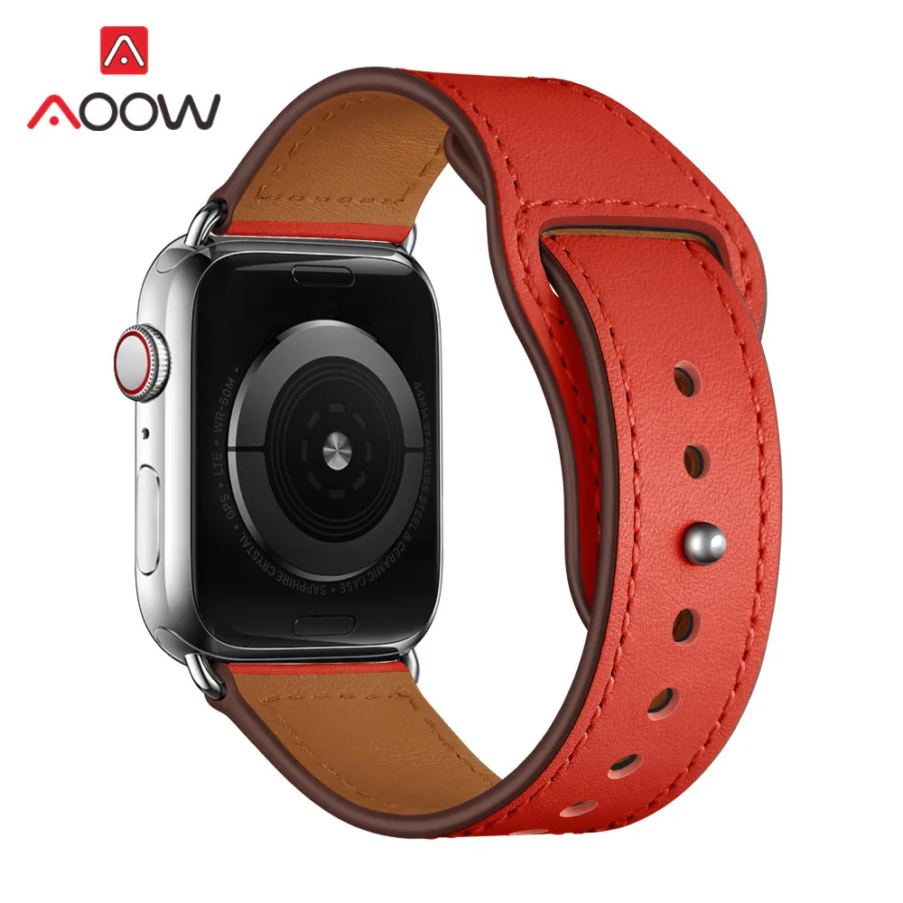 Watermelon Red Ремешок из натуральной кожи для Apple Watch 4, 40 мм, 44 мм, 38 мм, 42 мм, высокое качество, для мужчин и женщин, ремешок для часов, браслет для iWatch 1, 2, 3 - Цвет ремешка: Watermelon Red