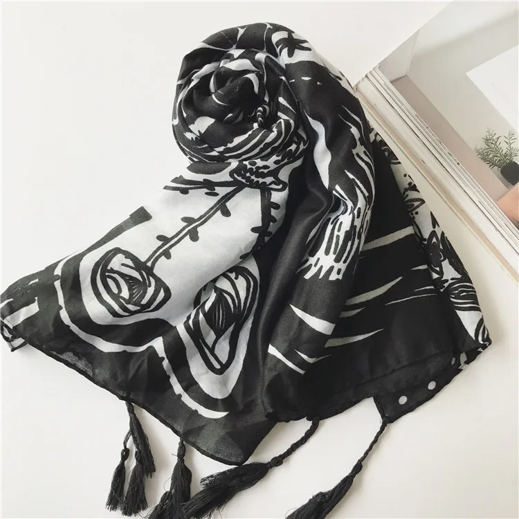 2017 модный Омбре розовый принт женский шарф с кисточками Хлопок Длинный Цветочный