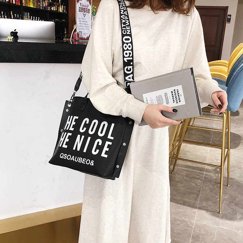 Fashion Handbag Women Letter Soft Messenger Female Shoulder Bags Large Shopping Tote Lady Crossbody Bag Purse | Багаж и сумки