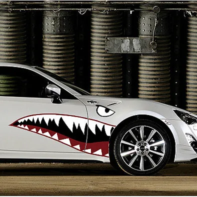 Забавная Автомобильная наклейка 3D крутой рот акулы наклейки на дверь автомобиля