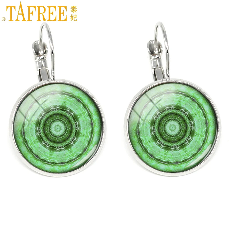 Серьги клипсы TAFREE 2017 с изображением мандалы и перидота зеленые кольца ювелирные