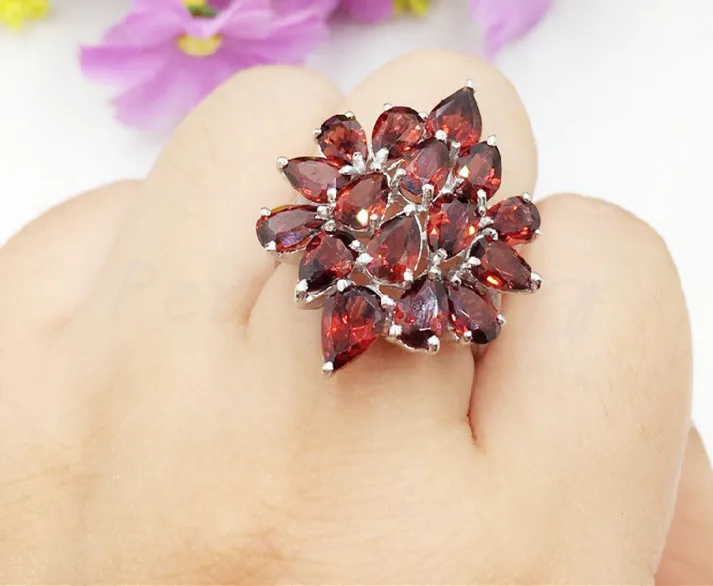 Натуральное настоящее кольцо в цветочном стиле гранат 0.4ct * 16 шт драгоценные