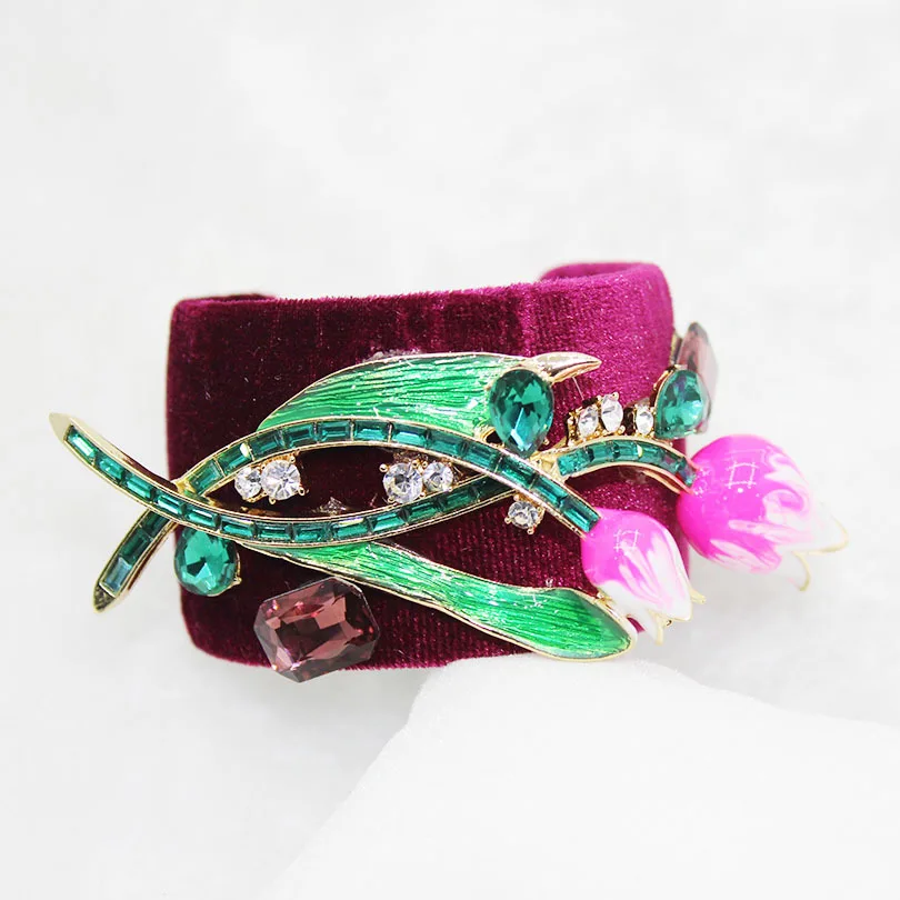 2017 винно-красный бархатный ретро браслет в стиле барокко с Пчелой цветок со