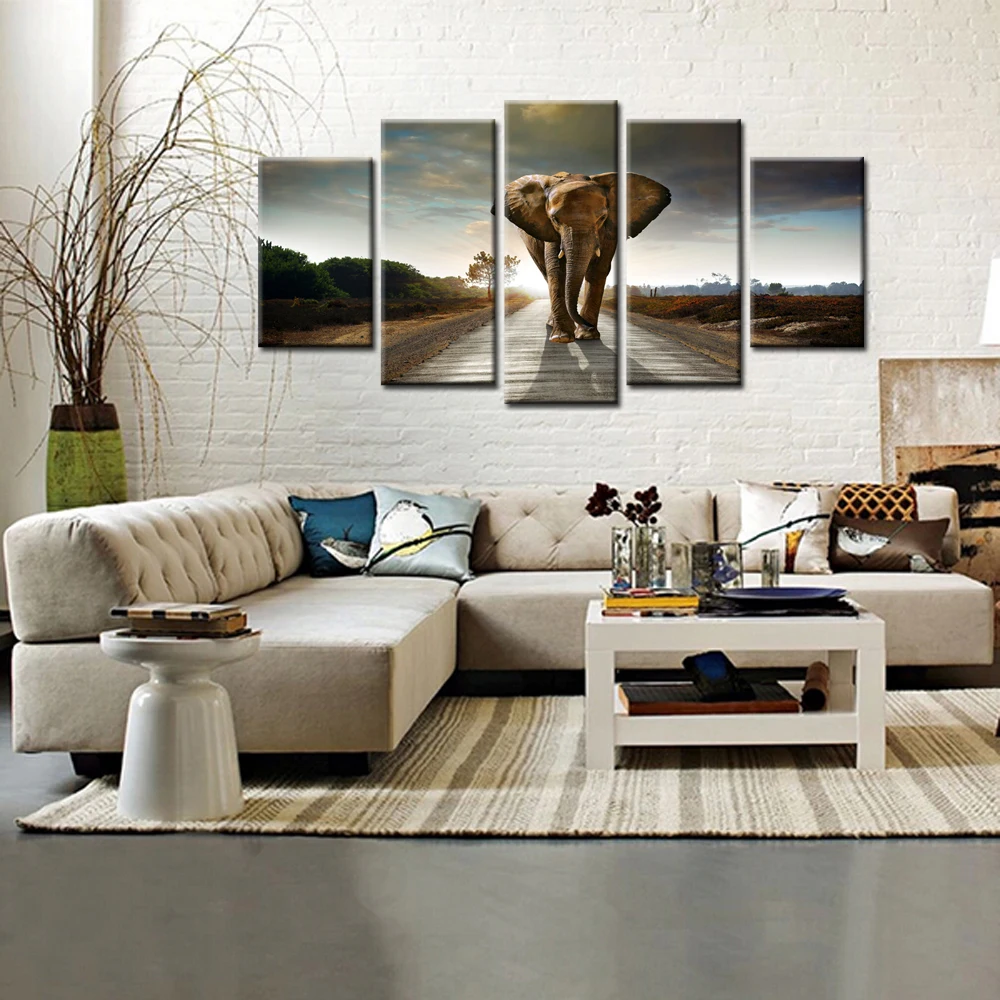5 панелей слон холст напечатанная картина современный Настенная для домашнего