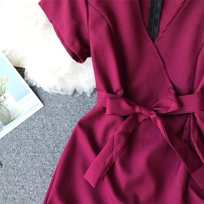 ALPHALMODA женское винтажное короткое платье с неровным гофрированным поясом, женское сексуальное платье с v-образным вырезом для похудения и ягодиц