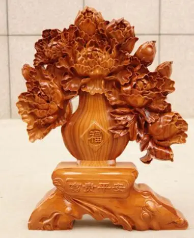 

Богатые цветы Красного дерева, украшение для гостиной, ваза с резьбой по дереву, городской дом, оберегает от злых духов, ручная работа