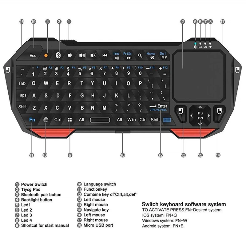 Мини Bluetooth клавиатура с сенсорной панелью для смартфона ТВ проектор Совместим